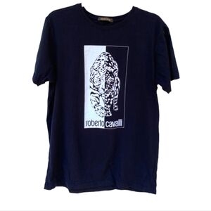 Roberto Cavalli Black T-Shirt Tee Leopard Cheetah Logo Shirt L